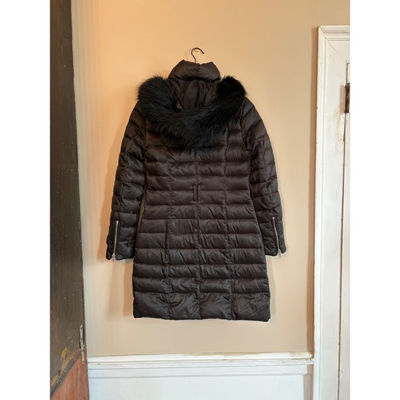 ZARA WOMAN Black Puffer Down/Feather Coat with Faux Fur Hood Zip Front Size S - Picture 3 of 14